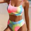 CUPSHE Women's Bikini Set Two Piece Swimsuits High Waisted Scoop Neck Spaghetti Adjustable Straps Textured (M)