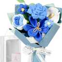 Crochet Flower Bouquet Blue, Handmade Crochet Flowers Bouquet, Knitted Floral Gift for Her, with Gift Box, Bag and Card