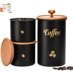 Coffee Canister, 3 pack Large Airtight Coffee Bean Storage Container, Caf Grounds Container, Cafe Jar Cafe Holder, Food Storage Container for Flour, Sugar, Tea (Black)