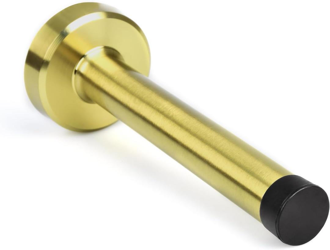 Door Stop Gold, 5 Inch Long Door Stopper, Stainless Steel, Sound Dampening Rubber Bumper Door Stops for Wall Indoor Outdoor, Brushed Gold