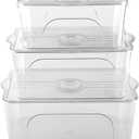 Food Storage Containers with Lids - Clear Plastic Stackable Storage Bins with Date Recorder for Fridge, Freezer, Kitchen Cabinet, Pantry Organization (Set of 3)