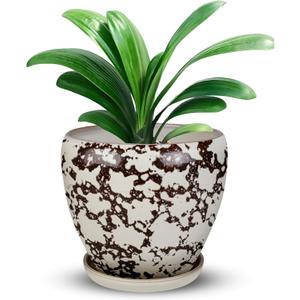 Ceramic Plant Pots With Saucer & Drainage, 8 inch Indoor Flower Pots