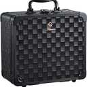 Makeup Bag with LED Mirror  Hard Makeup Case with Lighted Mirror, Portable Makeup Organizer Box with 3-Color LED Light, Makeup Train Case with 6 Dividers, Makeup Travel Case for Women (Black Checkerboard)