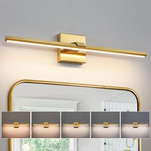 CCYCOL Gold LED Bathroom Vanity Light 24 Inch 18W Dimmable 5CCT Bathroom Lighting Fixtures Over Mirror Modern Brushed Gold Vanity Lights Bar for Bathroom Mirror Cabinets Bedroom