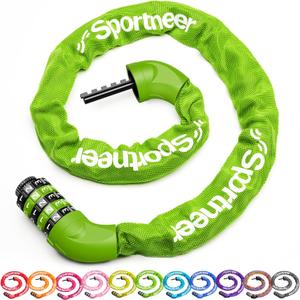 Sportneer Bike Lock: 5 Digit Combination High Security Anti Theft Bike Chain Lock - 3.2/3.6/4ft Heavy Duty Keyless Bicycle Lock for Bike, Motorcycle, Scooter, Door & Gate - 4/6mm Thick, Easy to Use (Black)