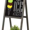 MyGift Vintage Gray Wood A-Frame Chalkboard Easel, 45" Freestanding Decorative Chalkboard Sign with Plant Shelf Stand