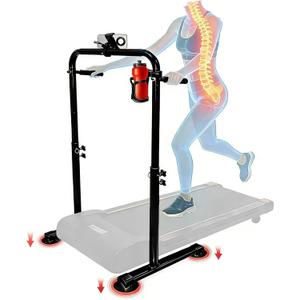 Ergonomic 24.4 Inch Wide Handle Bar for Walking Pad Only,with Phone and Cup, Holder Adjustable Handrail Height from 38.58 to 47.24 in,Saarland Steel, Back Relief&Posture Support (Black)