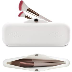 Silicone Makeup Brush Holder Bags: Cosmetic Case with Magnetic-Metal-Buttons for Travel, Makeup Pouch Case for Makeup Tools Storage (White)
