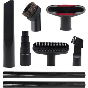 Vacuum Attachments for Shop Vac Accessories 1 1/4 inch Cleaning Accessories Kit with Universal Vacuum Hose Adapter Vacuum Extension Wand Horse Hair Brush Flexible Crevice Tool(8 PCS) (Black)