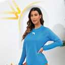 Halcurt Women's Long Sleeve Rash Guard Swim Shirt with Built in Bra Lightweight UPF50+ Quick Dry Swimsuit Top (Blue, XXXL)