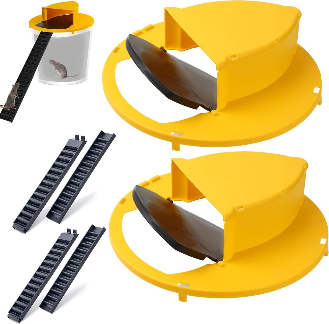 Mouse Trap Bucket- 5 Gallon Bucket Lid Mouse Rat Trap- Automatic Reset Flip and Slide Mouse Trap - Humane Mouse Rat Traps for Indoor Outdoor Use (Golden-2Pack)