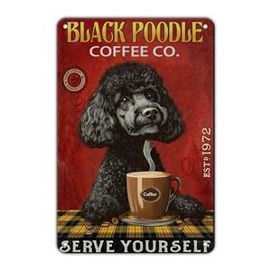 KIYOYO Retro Metal Tin Sign Coffee Company Black Poodle Sign For Outdoor & Indoor Wall Poster Home Bar Shop Decorations Coffee Vintage Sign Gift Poster 12x8 Inch