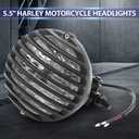 5.5 Inch Universal Motorcycle Headlight Retro Grill Single Round 12V 55W Halogen Headlamp Bulb for Honda Suzuki Chopper Bobber (Black)