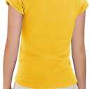 Floral Find Girls Raw Cut Cap Sleeve Tee Summer Boat Neck Lightweight Tops Cute Basic T-Shirts, Ginger Yellow, (XXL)