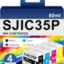 SJIC35P-PBK SJIC35P-C SJIC35P-M SJIC35P-Y Ink Cartridges 4-Color Remanufactured Compatible for SJIC35P Ink for ColorWorks CW-C6000Au CW-C6000Pu CW-C6500Au CW-C6500Pu Printer