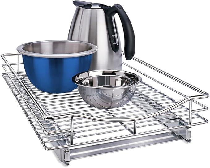 Pull Out Cabinet Organizer, Slide Out Drawers for Kitchen Cabinets - Sliding Pull-Out Pantry Shelves – Home Shelf Organizers 14"x21"x2.36" - Chrome