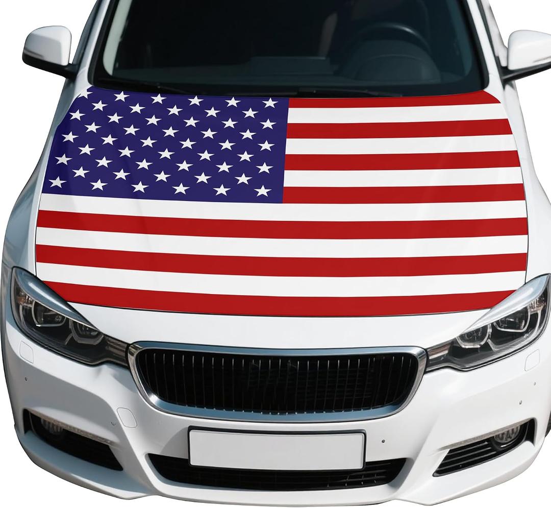 Ameri-ca Flag Car Hood Cover, Universal Fit for Car, SUV, or Van | 4X5 Ft Polyester Elastic Fabrics
