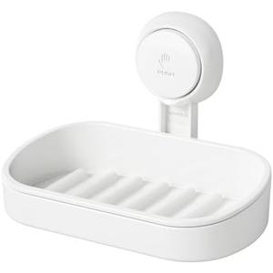 LEVERLOC Soap Dish Holder for Shower Suction Cup Wall Mounted Self Draining NO-Drilling Removable Bar Soap Sponge Holder for Bathroom Bathtub Kitchen Sink Waterproof Strong Vacuum Suction Adhesion