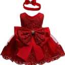 Little Girls Baptism Christening Lace Embroidery Dresses Toddler Wedding Bridesmaid Tutu Dress(Red, 100)