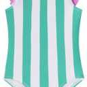 LIZENS Girls One Piece Swimwear Stylish Girls Swimsuit Color Clash Vintage (Green Stripe), 2-3T