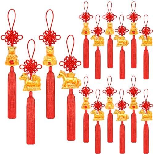 JULMELON 18PCS Chinese New Year Decorations 2026 Year of The Horse Feng Shui Tassels Hanging Pendants Chinese Knot Good Lucky Charms Ornaments Spring Festival Lunar New Year Wealth Success