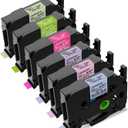 Tz Tape 12mm 0.47 Laminated Colored Refills Replacement for Brother TZe Label Tape TZE-MQ531/MQP35/MQE31/MQF31/MQG35/MQG31 for Brother P Touch PT-H110 PT-D600 PT-D400, 6-Pack