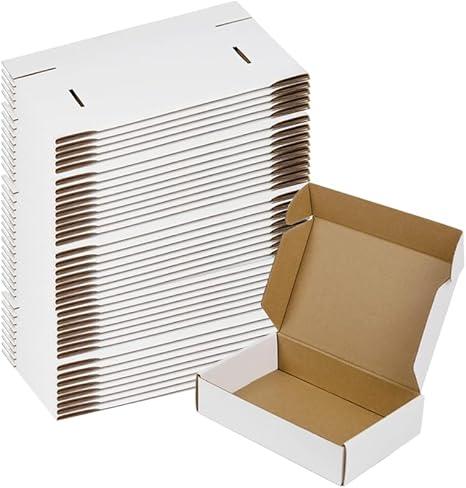50 Pack 7x5x2 Small Shipping Boxes, White Corrugated Cardboard Packaging Box for Small Business