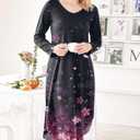 Ekouaer Womens Nightgown V Neck Nightshirts Long Sleeve Sleepwear with Pockets S-4XL (Black, L)