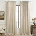 Natural Melange 96 Inch Living Room Curtains Taupe Beige Linen Pleated Drapes Back Tab Ceiling Track 8ft Light Filtering Privacy Rustic Farmhouse Sheer Window Decor Design for Bedroom 2 Panels Set