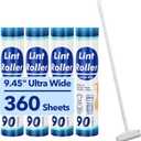 Large Lint Rollers for Carpet, 9.45'' Sticky Rollers for Floor with 360 Sheets, Extendable Long Handle Sticky Mop for Cleaning Couch, Curtains, Cars, Clothing, and Pet Hair