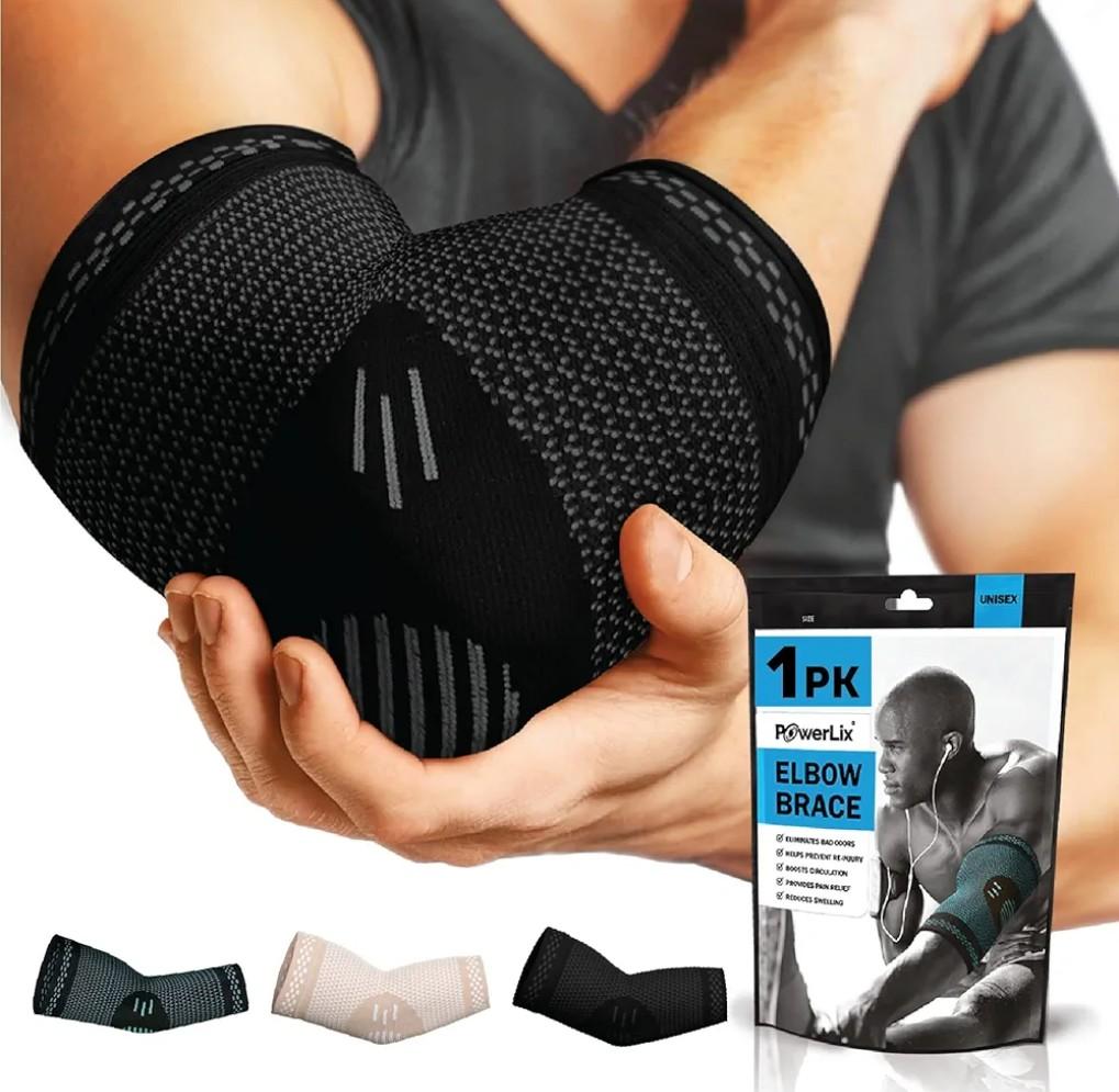 POWERLIX Elbow Brace Compression Support - Elbow Sleeve for Tendonitis, Tennis Elbow Brace and Golfers Elbow Treatment, Arthritis, Workouts, Weightlifting – Reduce Elbow Pain (Black, L)