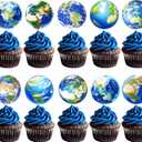 48pcs Earth Globe Cupcake Toppers Earth Day Party Decorations Globe World Map Theme Cake Cupcake Picks for Travel Around The World Birthday Party Earth Day Baby Shower Supplies