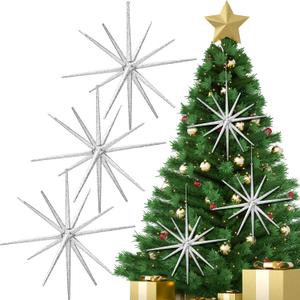 Syhood 6 Pcs Glitter Christmas Ornament 8 Inch Diameter Glitter Christmas Star Hanging Tree Ornaments Holiday Tabletop Decorations Xmas Party Decor Gift(Silver, Classic)