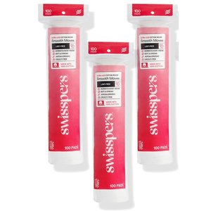 3 x Swisspers Smooth Moves Ultra-Luxe 100% Pure Premium Chlorine Free Cotton Rounds, Dermatologist Tested, Soft, Lint-Free, Sensitive Skin, Cruelty-Free, Made in USA, Hypoallergenic, 100 Pads