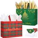 YANGTE 2 Pack 13" Large Christmas Gift Bags with Tissue Paper, Reusable Non-Woven Christmas Bag with Handles for Holiday Presents Wrapping, Holiday Tote Bags for Gifts Wrapping Xmas Party Favors