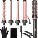 5 in 1 Curling Wand Set, Multi Curling Iron Wand with Thermal Brush and 4 Interchangeable Ceramic Curling Wand for Women in All Hair Type,Dual Voltage Hair Curler