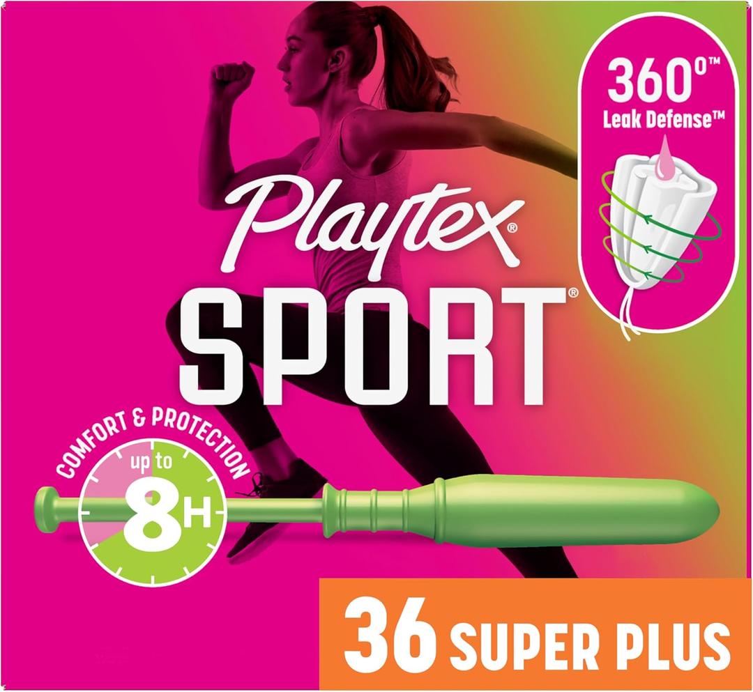 Playtex Sport Tampons Super Plus Absorbency, Fragrance-Free - 36ct | Super Plus Tampons for Women, Feminine Care, Playtex Tampon with 360 Leak Defense (36 Count (Pack of 1))