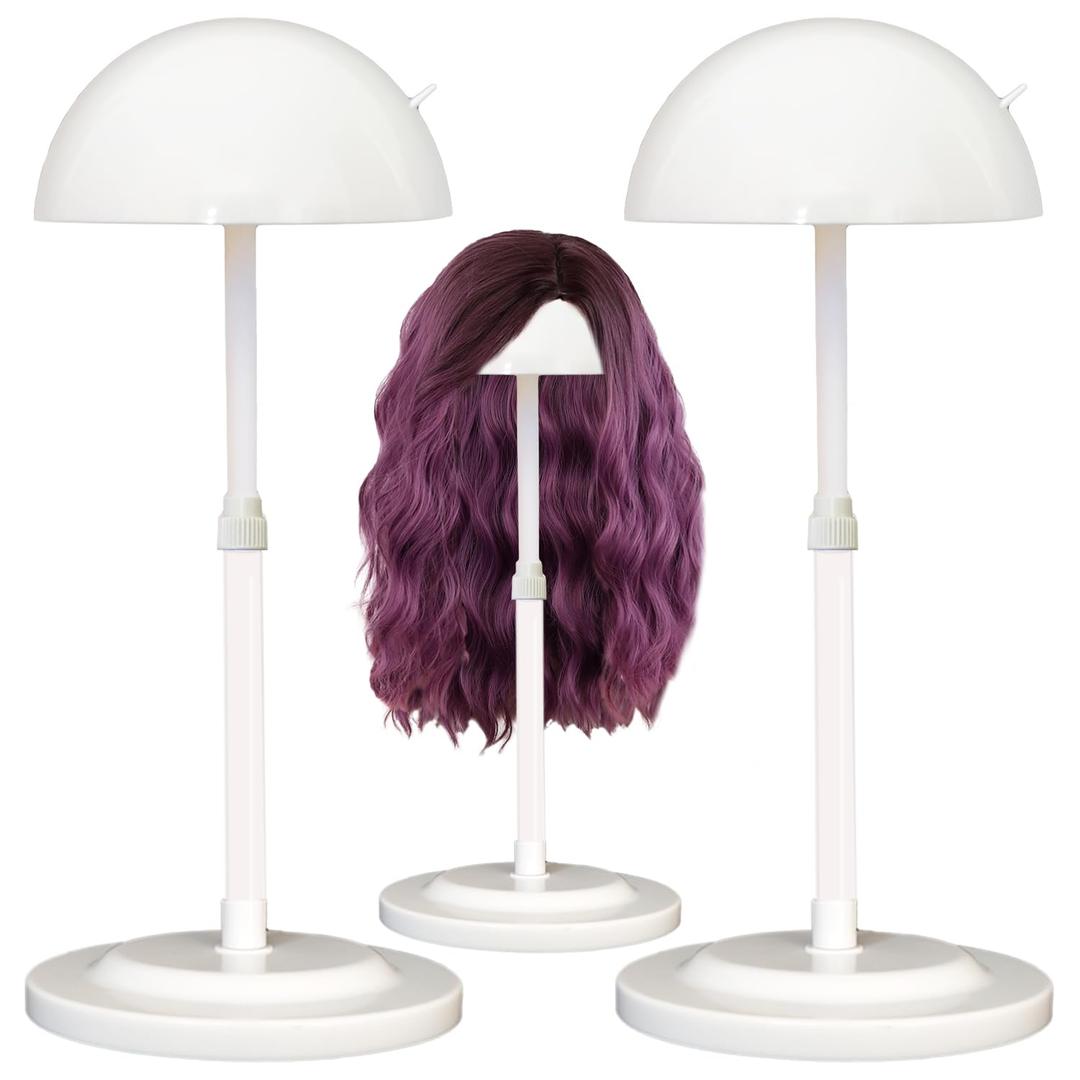 Wig Stand 2PCS White Adjustable Height Plastic Wig Head Stand Portable Wig Holder Stands Non-Slip Wig Head Holders Sturdy for Multiple Wigs and Hats Styling Drying Display