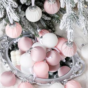 Hollowfly 18 Pcs Blush Pink Christmas Ball Ornaments 2.4'' Christmas Tree Balls Satin Xmas Baubles Hanging Decor Holiday Natural Textured Rustic Ornaments for Xmas Tree Home Decor Bowl Filler Gift