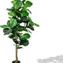 5FT Fiddle Leaf Fig Artificial Tree, Silk Fake Ficus Tree with White Planter, Indoor Faux Floor Plant Tree with Lifelike Trunk and Leaves for Office Living Room Indoor Home Decor