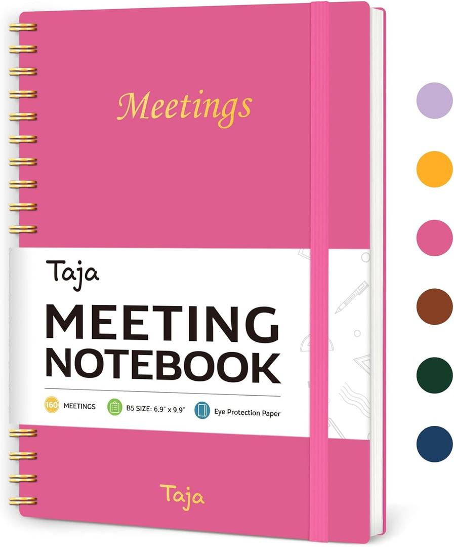 Taja Meeting Notebook for Work Organization - Work Planner Notebook with Action Items, Agenda Planner for Note Taking, 160 Pages (6.9" X 9.9") Project Organizer for Men & Women - Berry Pink