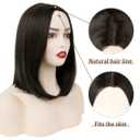 MIMAN 14 Inch Shoulder Length Dark Brown Straight Bob Wigs Synthetic Medium Length Bob Hair Replacement Wig Halloween Costume Wigs for Women
