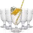 Hobnail Drinking Glasses Goblet Water set of 6, 13 oz Iced Tea Glasses Ideal for Soda Wine Milk Coke Juice and Beer Perfect for Weddings Parties Bars (Crystal Clear)