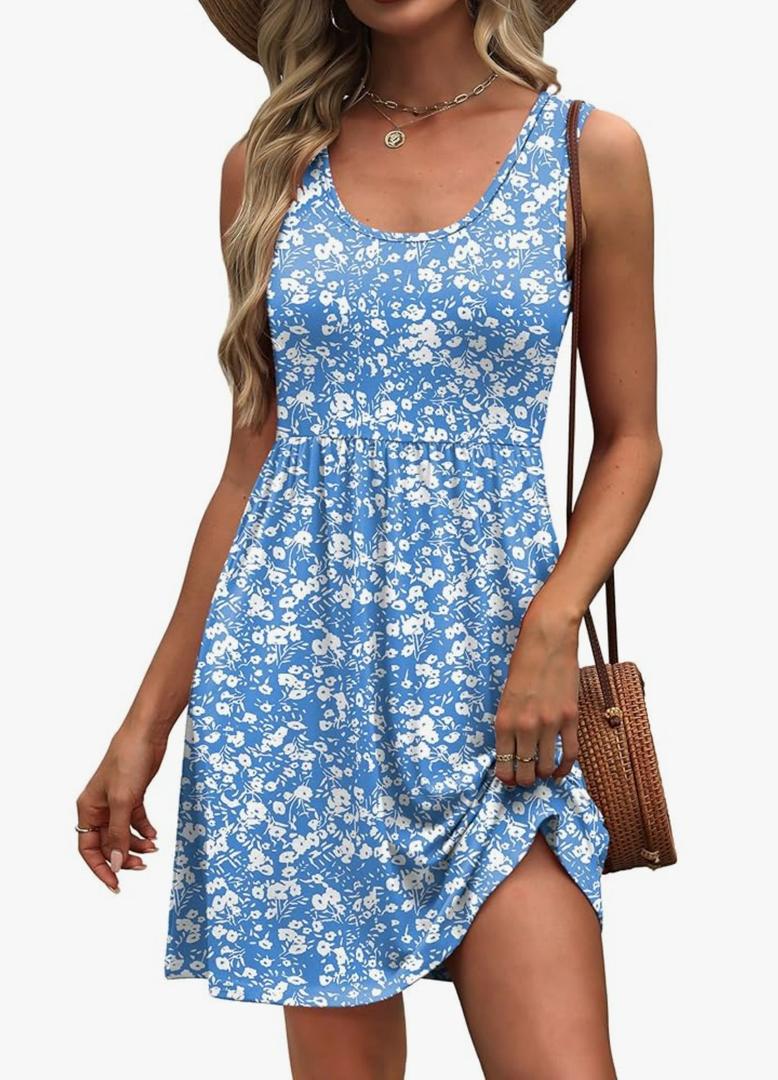 WIHOLL Women's Summer Dress 2025 A-Line Sleeveless Casual Sundress with Pockets Floral/Solid Medium