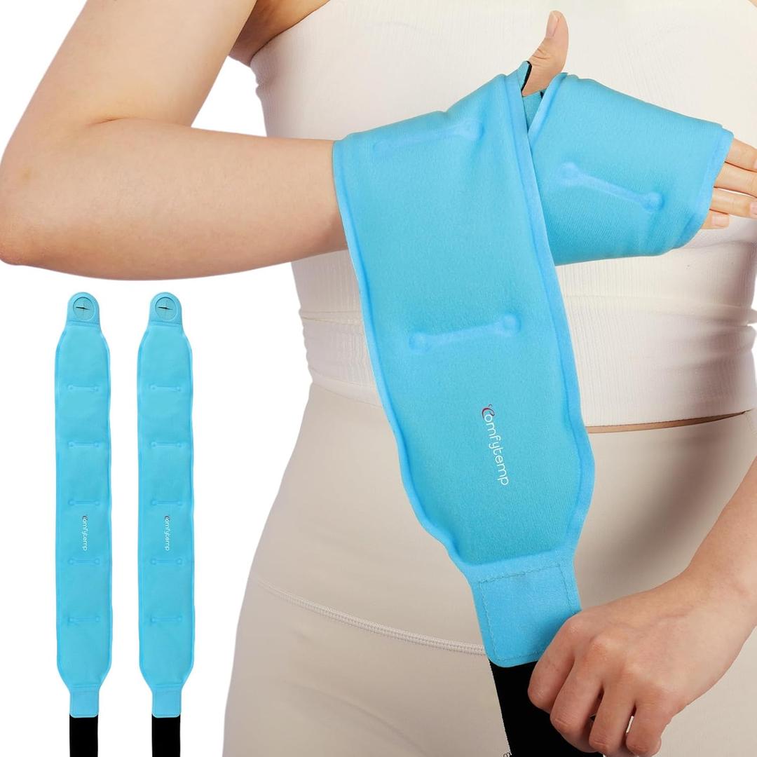 Comfytemp 24.5" Extra Long Wrist Ice Pack Wrap for Carpal Tunnel Relief, FSA Eligible HSA, Reusable Gel Wrist Brace Hot Cold Compress for Hand Forearm Pain, arthritis, Injuries, Recovery Item, 2 Packs