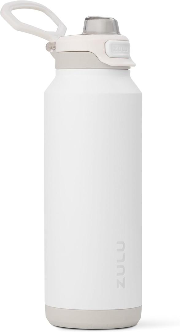 ZULU Powerfill Pro 40oz Stainless Steel Water Bottle with Quick Fill Lid, Triple Walled Vacuum Insulated Metal, Leak Proof Locking Lid, Sip and Chug, Reusable BPA Free, White