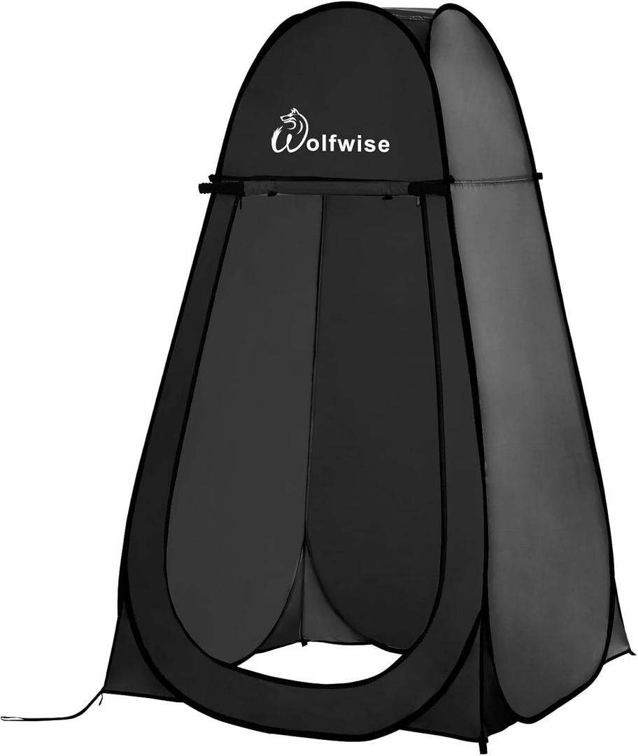 Wolfwise Pop Up Shower Tent, Portable Instant Changing Tent with Ventilation Window & Carry Bag, Privacy Bathroom Toilet for Beach, Camping & Outdoor, Width 40 ", Height 75 ", Black (Standard: 6'3" H, 39.4" W)