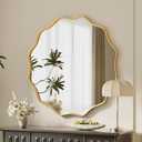 VooBang Gold Scalloped Circle Mirror, 24" Wavy Edge Round Wall Mirror with Tempered Glass Textured Circular Metal Deep Frame, Hanging Leaning for Bathroom, Hallway, Entryway, Livng Room
