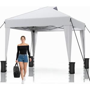 SANWAY 10x10 Pop up Canopy Tent, One-Button, Outdoor Instant Canopy Protable for Events, Camping, Parties, Vendor, Beach Tent - White