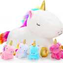 KMUYSL Toys for Girls Ages 3 4 5 6 7 8+ Years - Unicorn Mommy Stuffed Animal with 4 Baby Unicorns in Her Tummy, Soft Unicorn Plush Toys Set, Christmas Birthday Gifts for Baby, Toddler, Kids